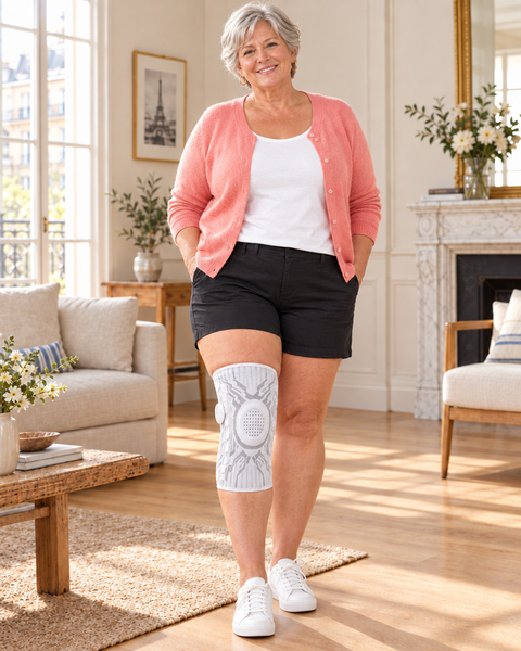 Genouillère Flexova taille XL portée par une femme ronde