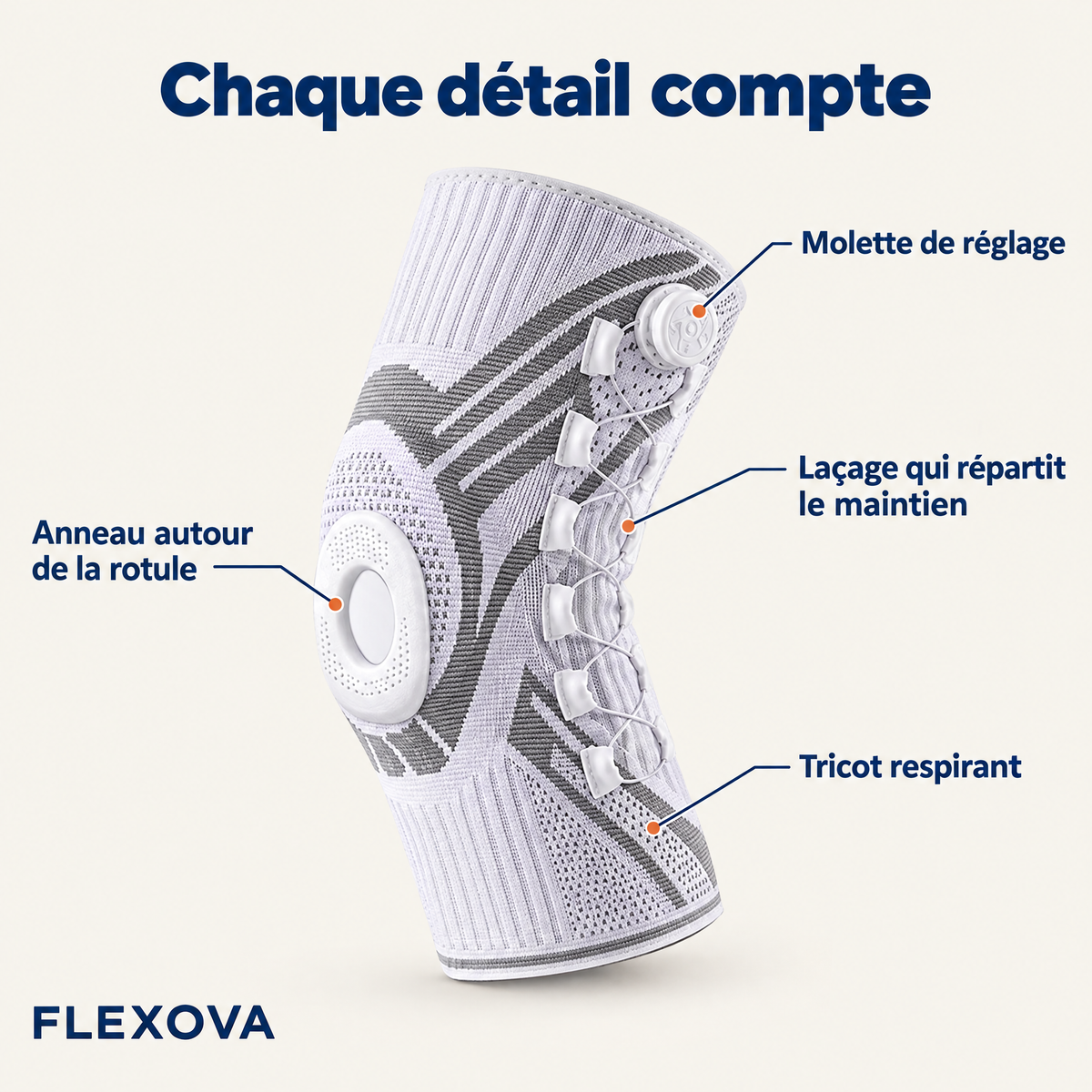 Genouillère à molette Flexova – Maintien réglable du genou